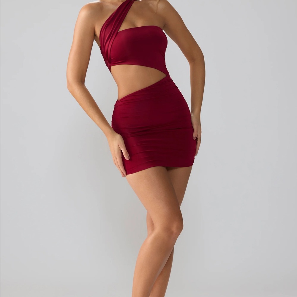 Oh Polly Burgundy One-Shoulder Cutout Mini Dress